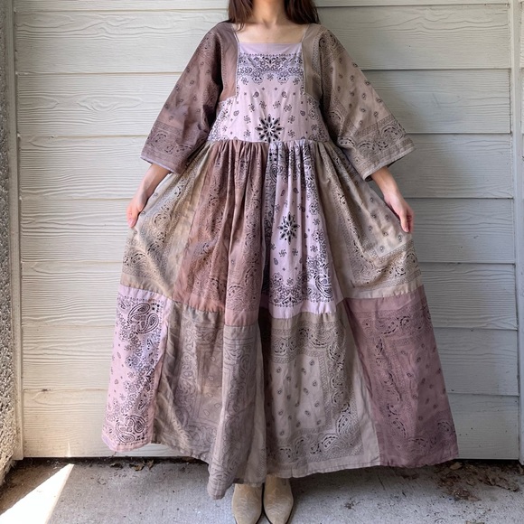 Handmade Bandana Dress SKU 02858 Muddy Earthy Maxi - Picture 5 of 16